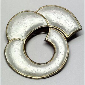 J Tostrup of Oslo Norway Mid Century Sterling Silver Enamel Brooch Pin